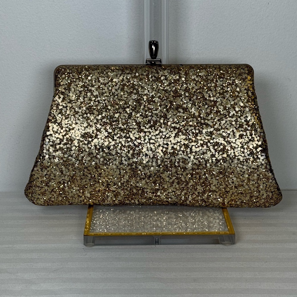 Sparkling Gold Evening Bag Clutch Purse Concealed Handle Detachable Chain Strap